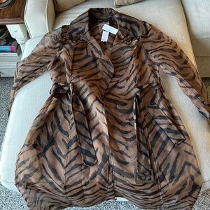 White House Black market printed organza trench soft tiger hazelnut